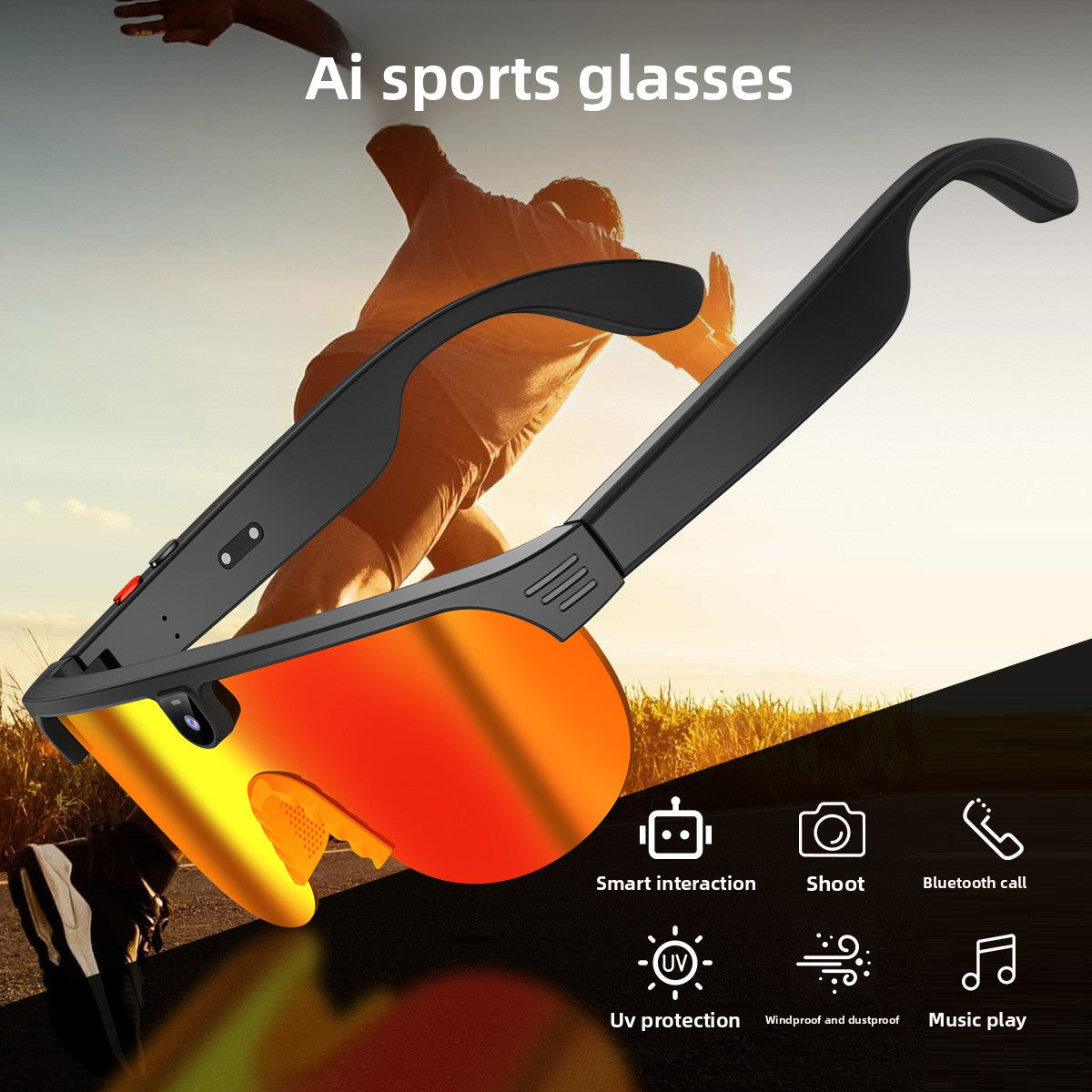 Gafas Deportivas Inteligentes - Cámara con IA, Bluetooth y Voz